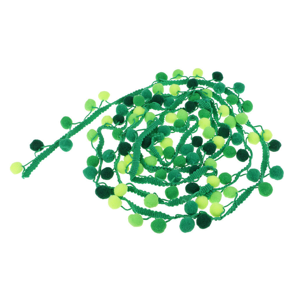 3 Yards Pom Pom Tassel Ball Fringe Ribbon Trim Sewing on Bag Hat 30mm Green