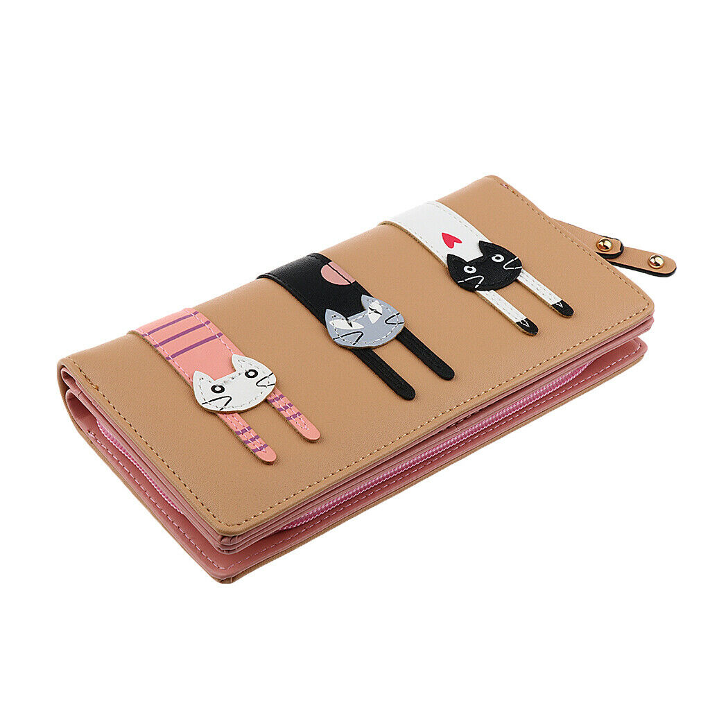 Women Leather Multi-functional Coin Holder Mobile Phone Wallet khaki