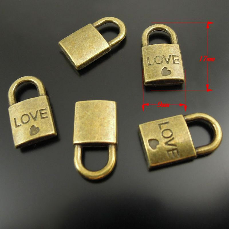 40 pcs Antiqued Bronze Lock Alloy Charm LOVE Engraved Pendant DIY Craft 17*9*3mm