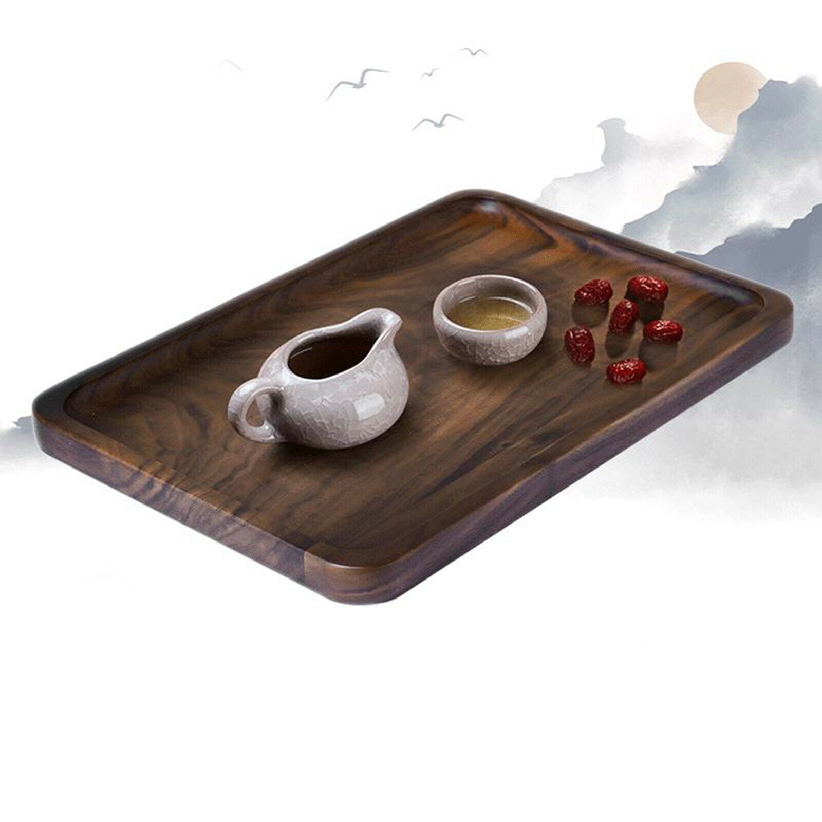 Black Walnut Wooden Rectangle Storage Tray Dinner Plates Kitchen Utensils