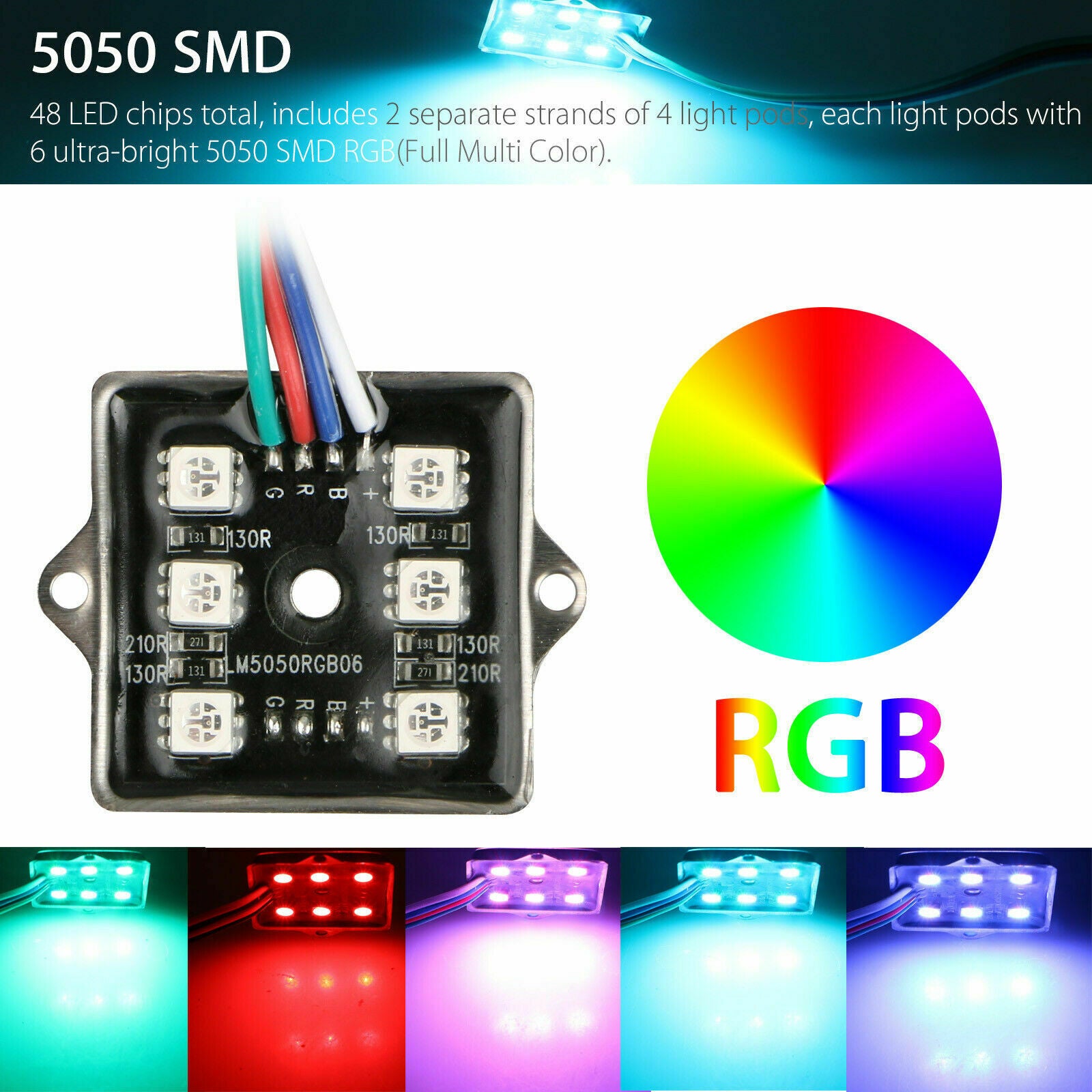 8Pcs 48 LED Rock Lights Truck Bed Under Body LED Lighting RGB Control+IR Remote