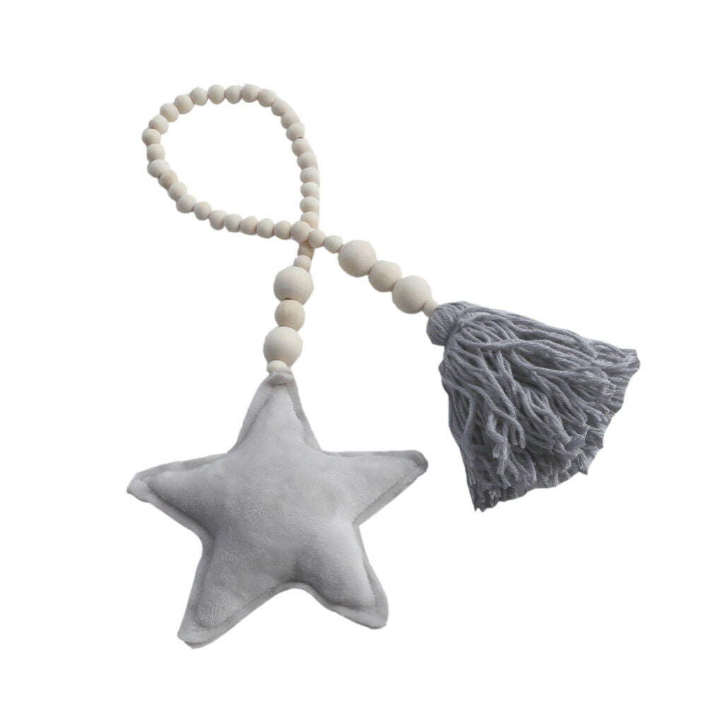 Wooden Tassel Grey Star Pendant Curtain Net Tieback Wall Hanging Ornament