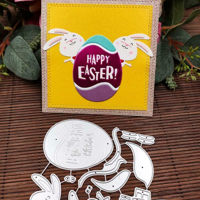 Happy Easter Bunny Metal Cutting Dies Stencil Scrapbooking DIY Album Stamp Paper