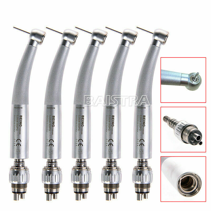 5 X Dental High Speed Handpiece Push Button Triple Water Spray & Quick Coupling