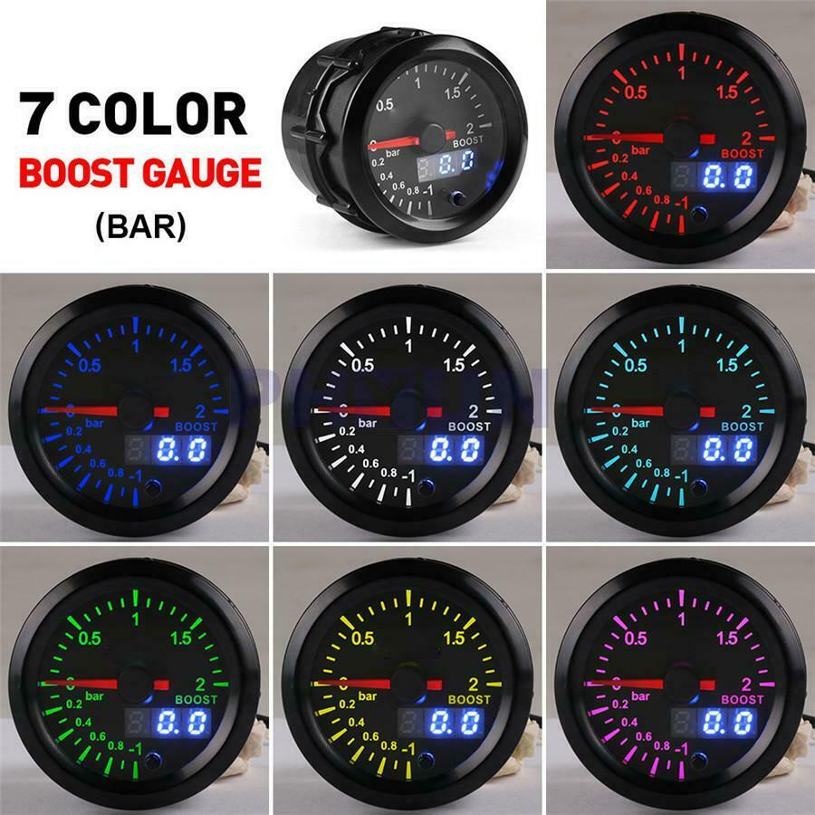 2" 52mm LED Digital & Pointer Car Turbo Boost Meter Bar Pressure Gauge 7 Colors
