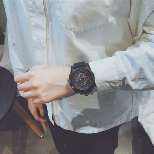 Mens Outdoor Waterproof Calendar Watch Quartz Leather Wristwatch Black