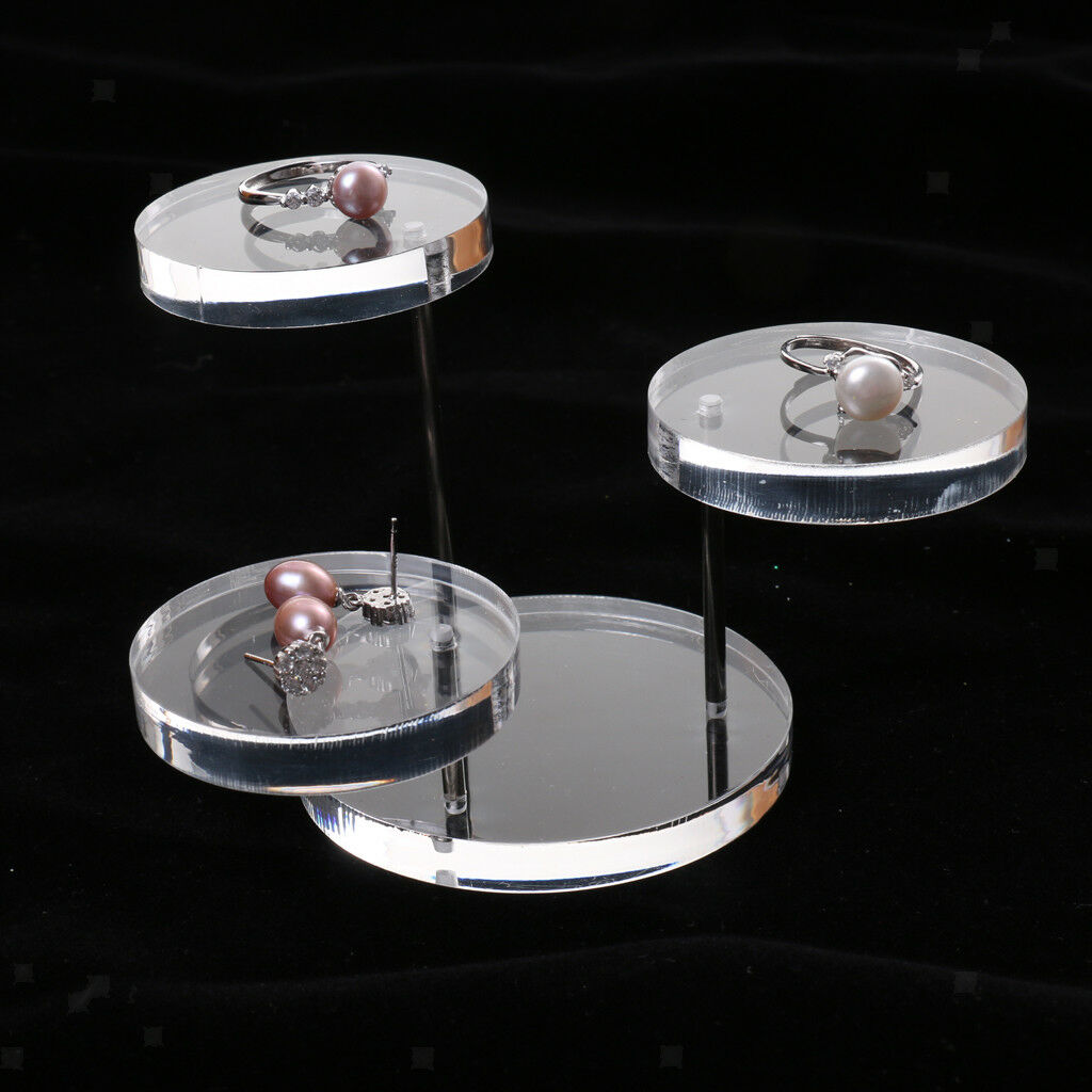2pcs Black Clear Acrylic 3-Tier Round Jewelry Display Stand Holder Racks
