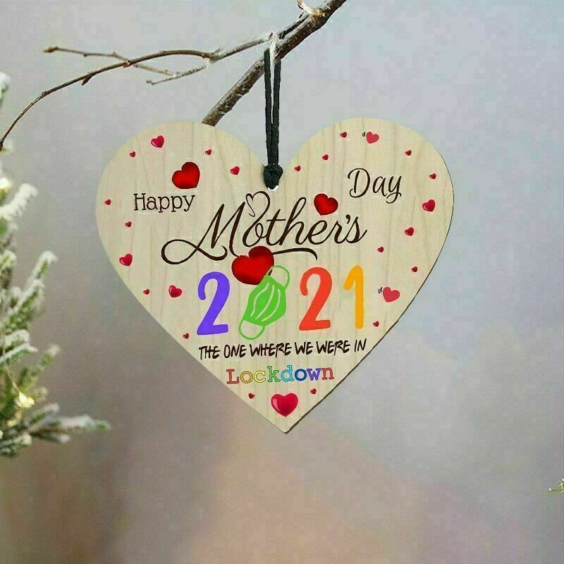 Mothers Day Lockdown 2021 Wooden Wood Heart Colourful Plaque Mum Mummy Mother