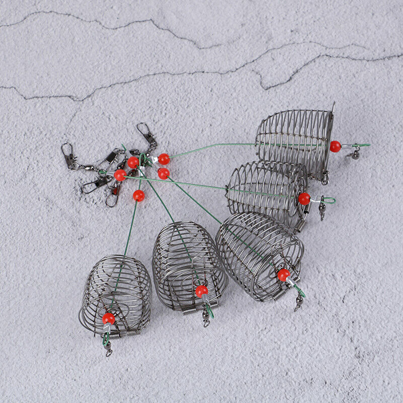 5PCs Wire Fishing Lure Cage Fish Bait Cage Fishing Trap Basket Feeder HolderBDD