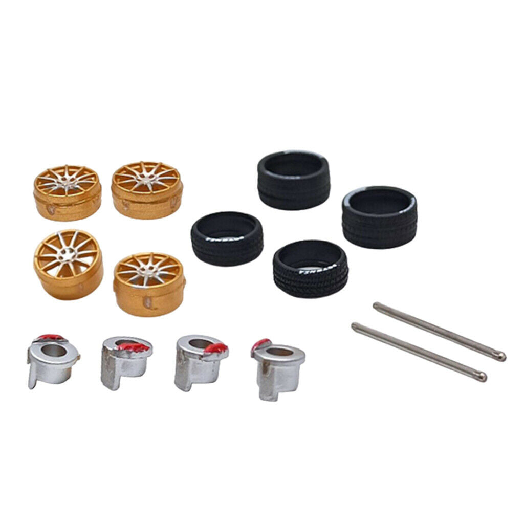 12pc 1:64 Wheels Rims Hub w/ Brake Rubber Tires for Tomica Car Kids Toys