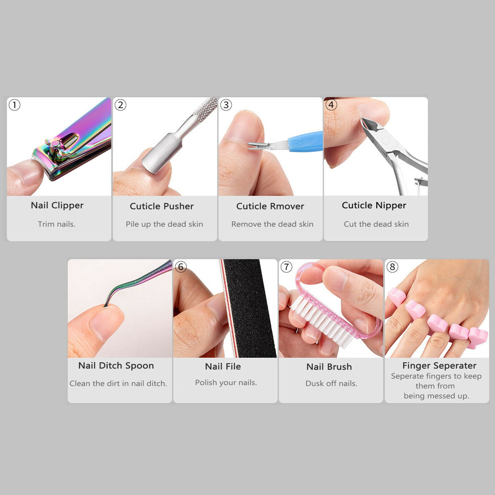 8 Colors sequins poly nail extension gel set & 8pcs Manicure pedicure tools kits