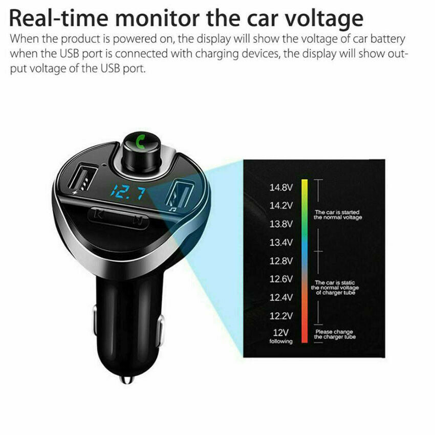 Wireless In-Car Bluetooth FM Transmitter MP3 Radio Adapter Fast 2USB Charger