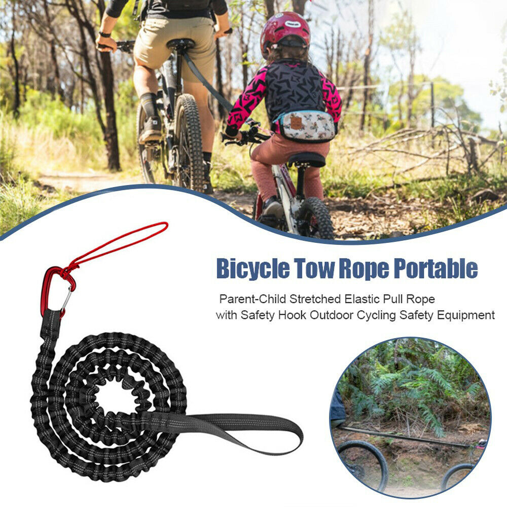 Bicycle Tow Rope Parent Child Stretched Elastic Pull Rope w/Safety Hook Cycling