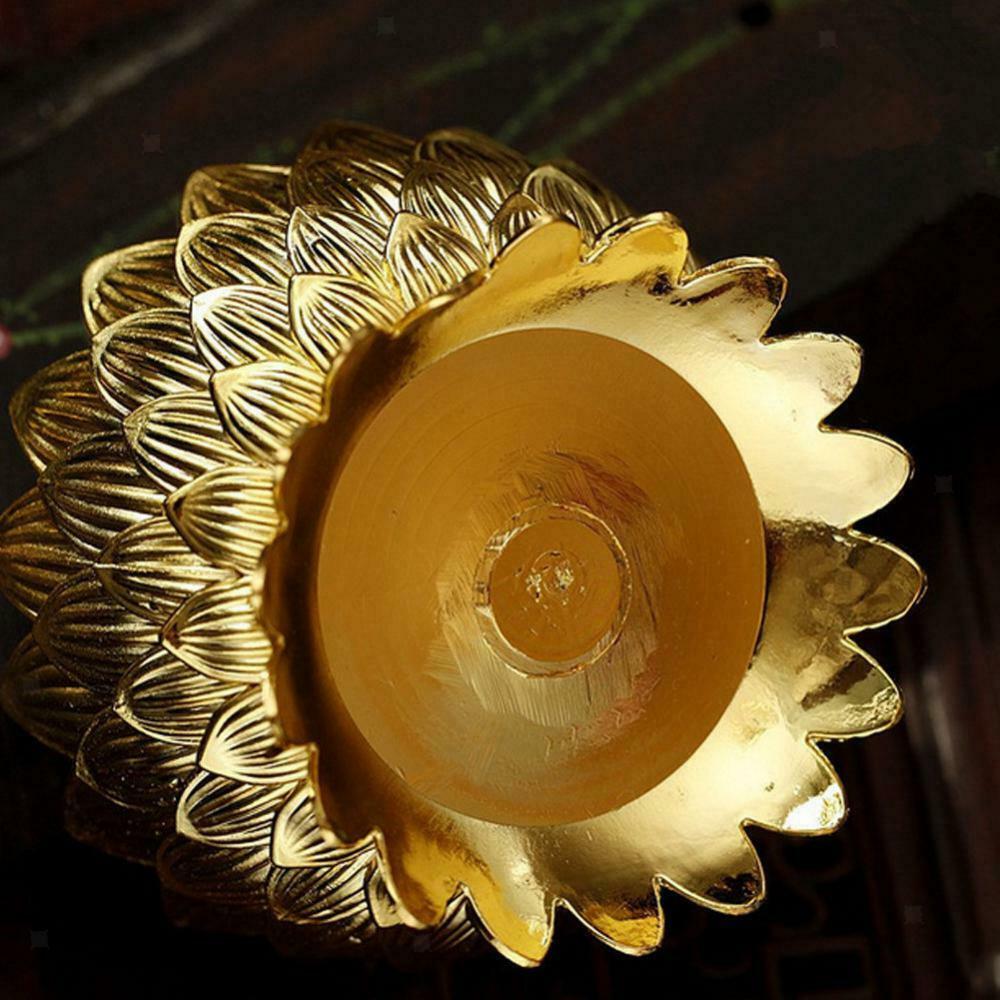 7CM Lotus Incense Burner Holder Chinese Golden Cone Flower Statue Censer