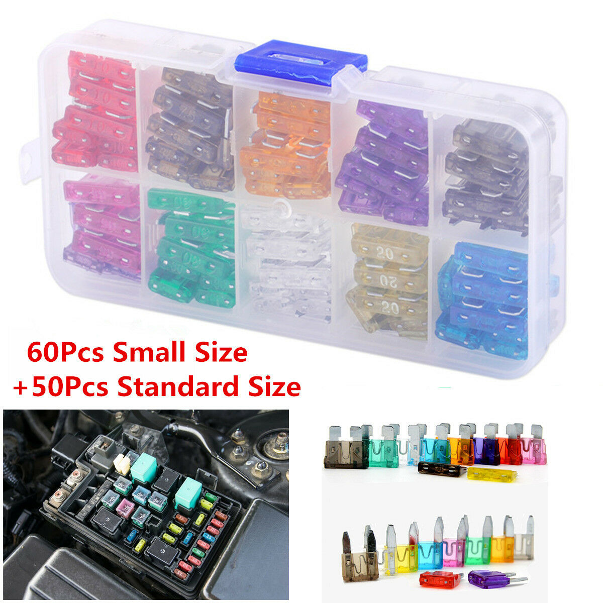 110Pcs Assorted Small & Middle Size Blade Fuse 2-35 AMP Insurance Auto Car Truck