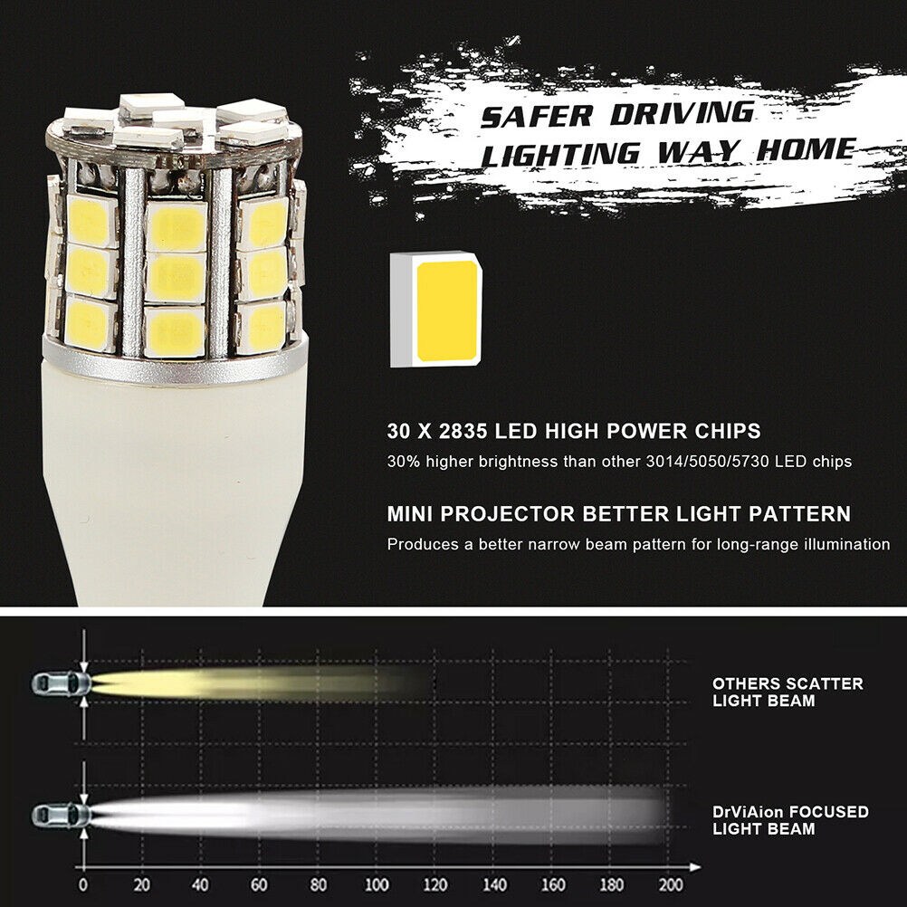 50W 921 912 7000k T10/T15 White LED Back-Up Reverse Light Backup Bulb PgJ.l8