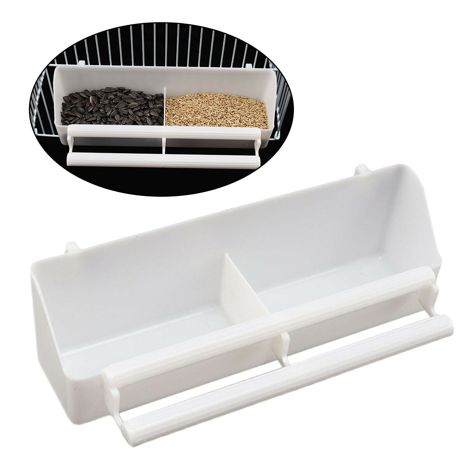 Pet Bird Food Feeder Bowl Cups Standing Frame Plastic White Waterer for Cage