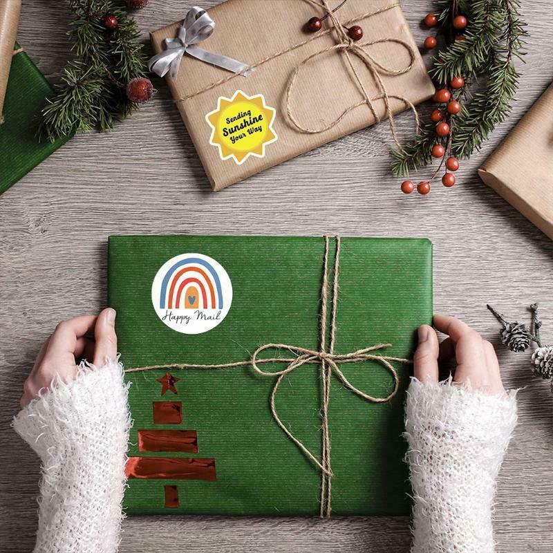 500pcs 1.5 Inch Rainbow Happy Mail Stickers Round Label Stickers for Bags Flower