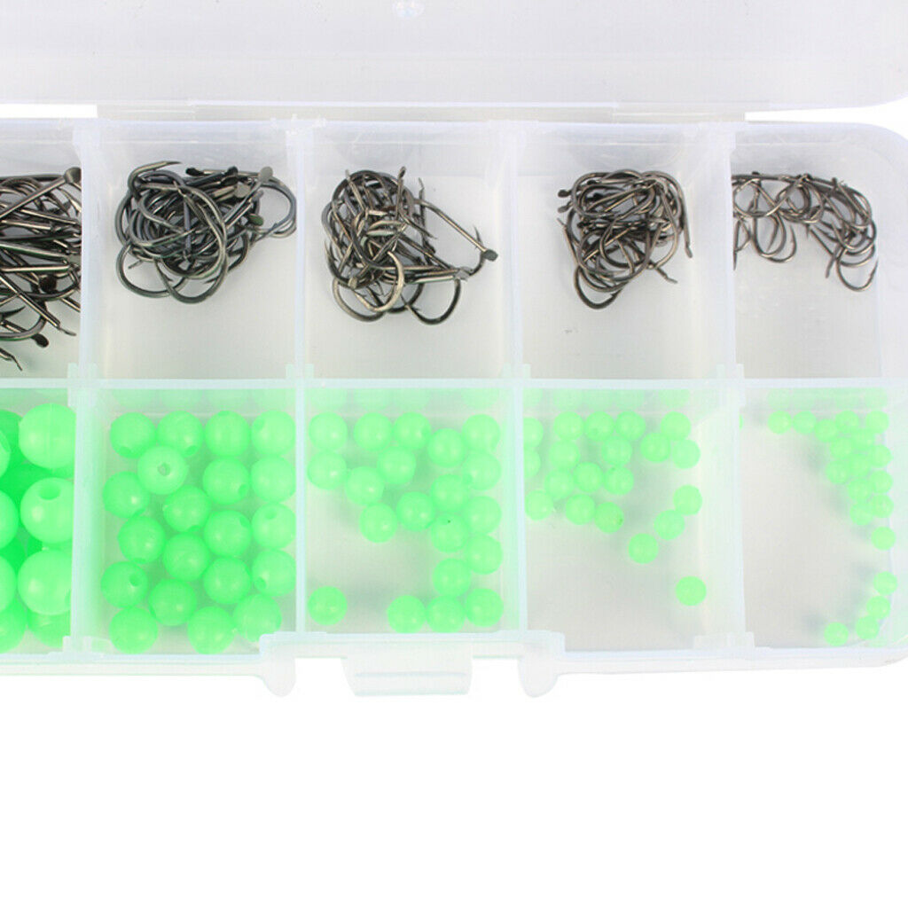 200pcs Luminous Glow Fishing Beads Barbed Hooks Set Fishing Beads Hook Kit