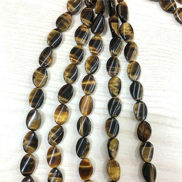 1 Strand/13Pcs 16x11x5mm Natural Tiger Eye Gem Oval DIY Spacer Loose Beads HH621