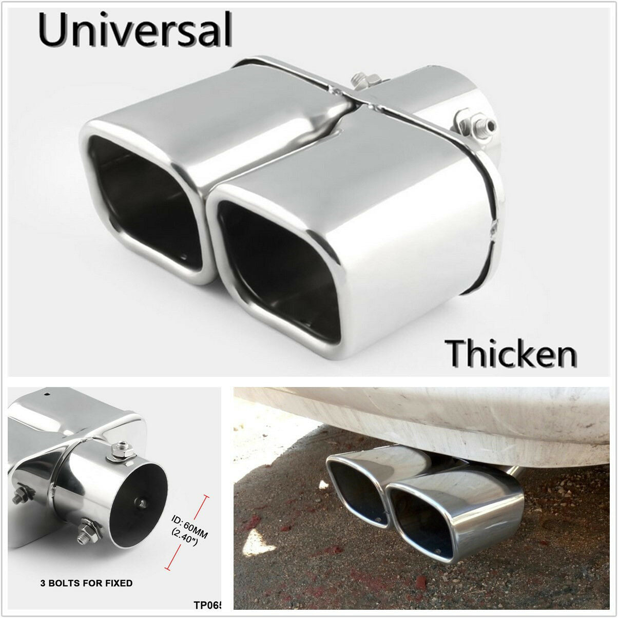 2.4"Stainless Steel 1to2 Twin Double Dual Straight Pipe Exhaust pipe Muffler tip
