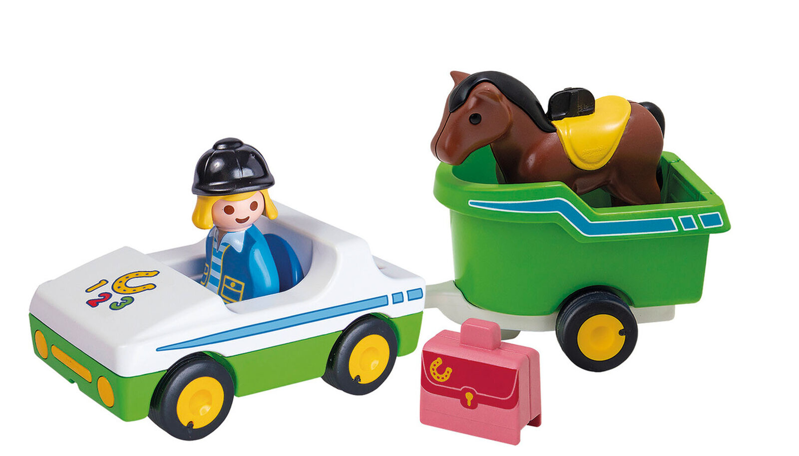 70181 Playmobil 1.2.3 Car with Horse Trailer Suitable for ages 1.5 years and up.