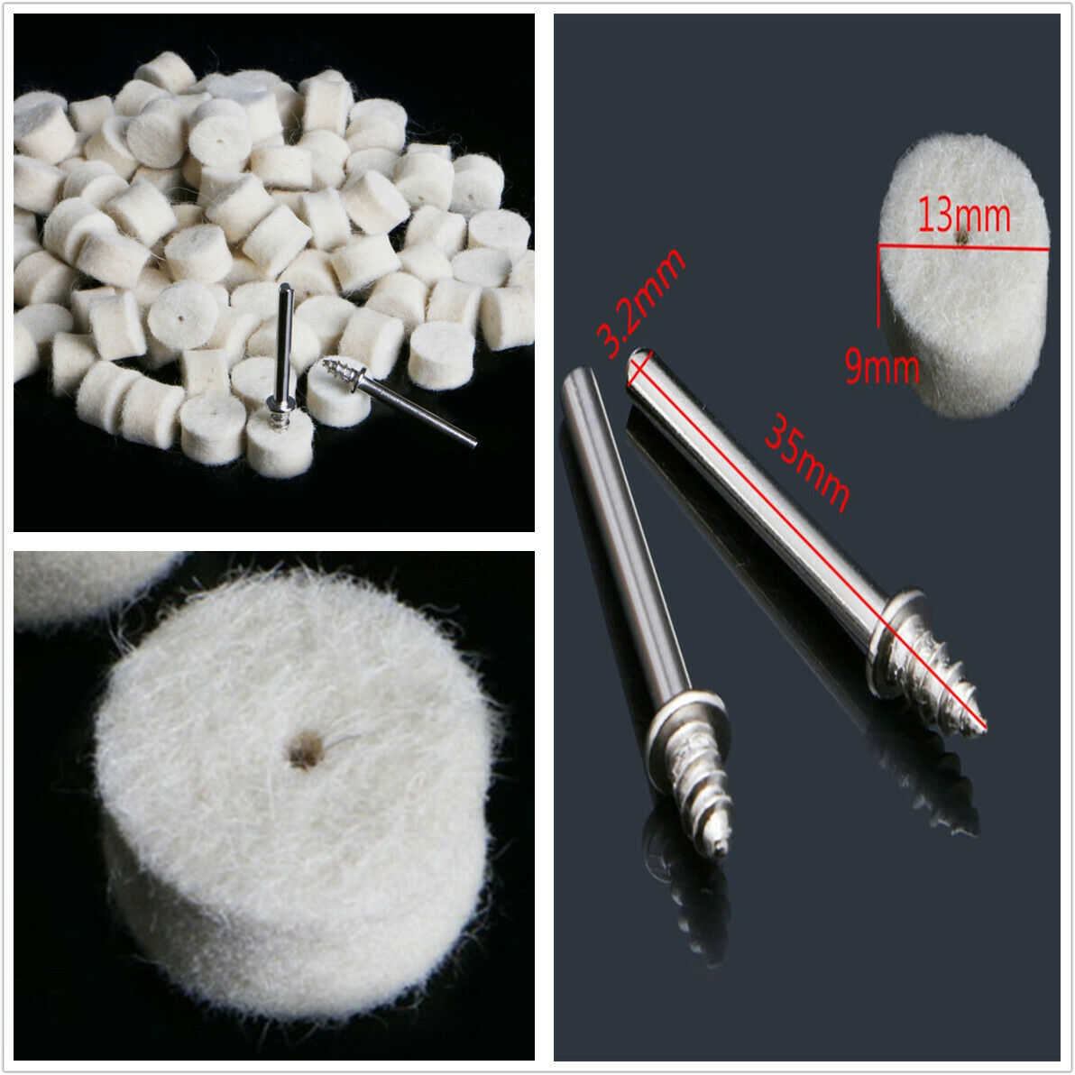 100 Pcs Wool Polishing Wheel +2 Clamp Shanks for Wood/Nuclear Carving/Jade/Ivory