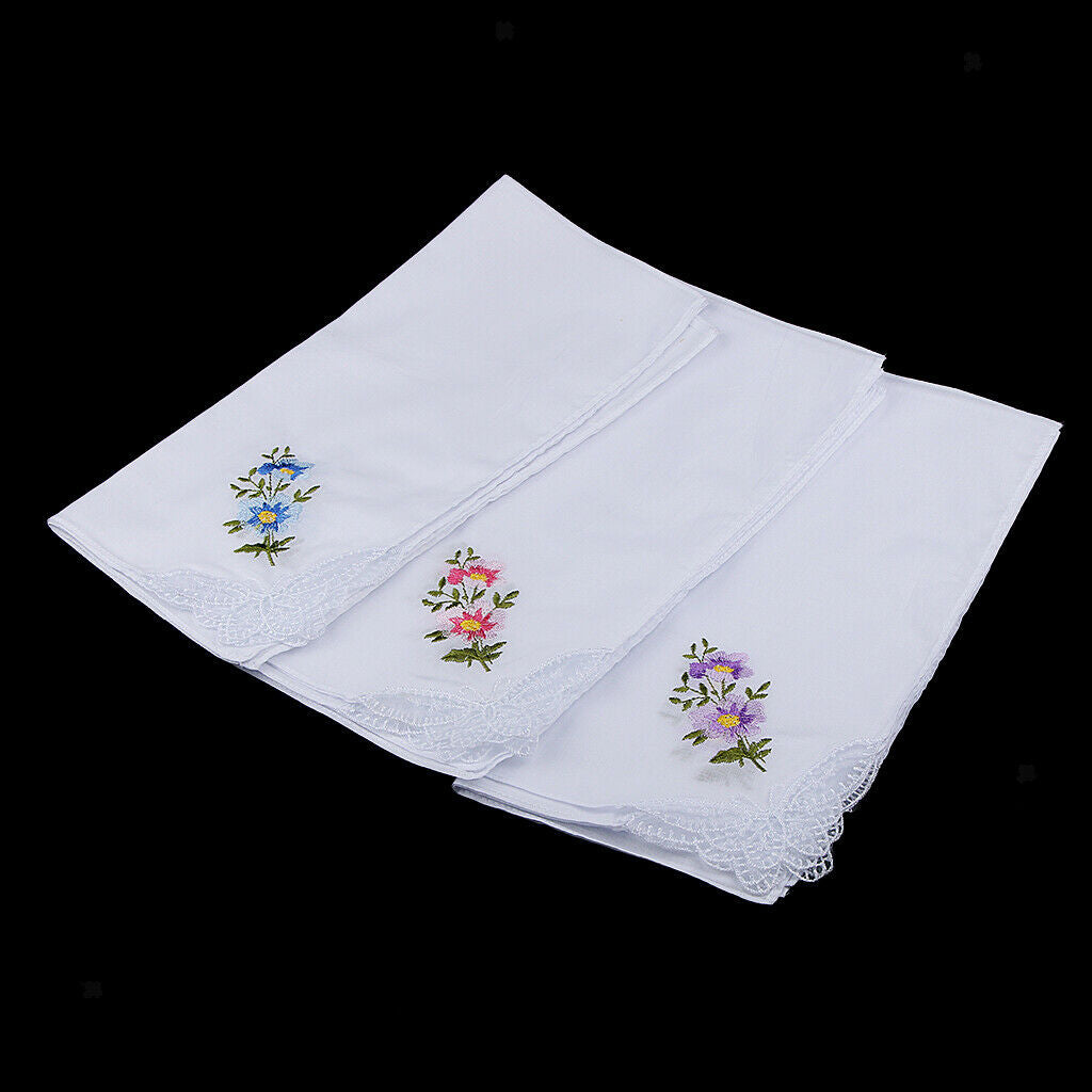 Pack Of 24 Cotton Fabric Handkerchiefs Embroidery With Lace Trim