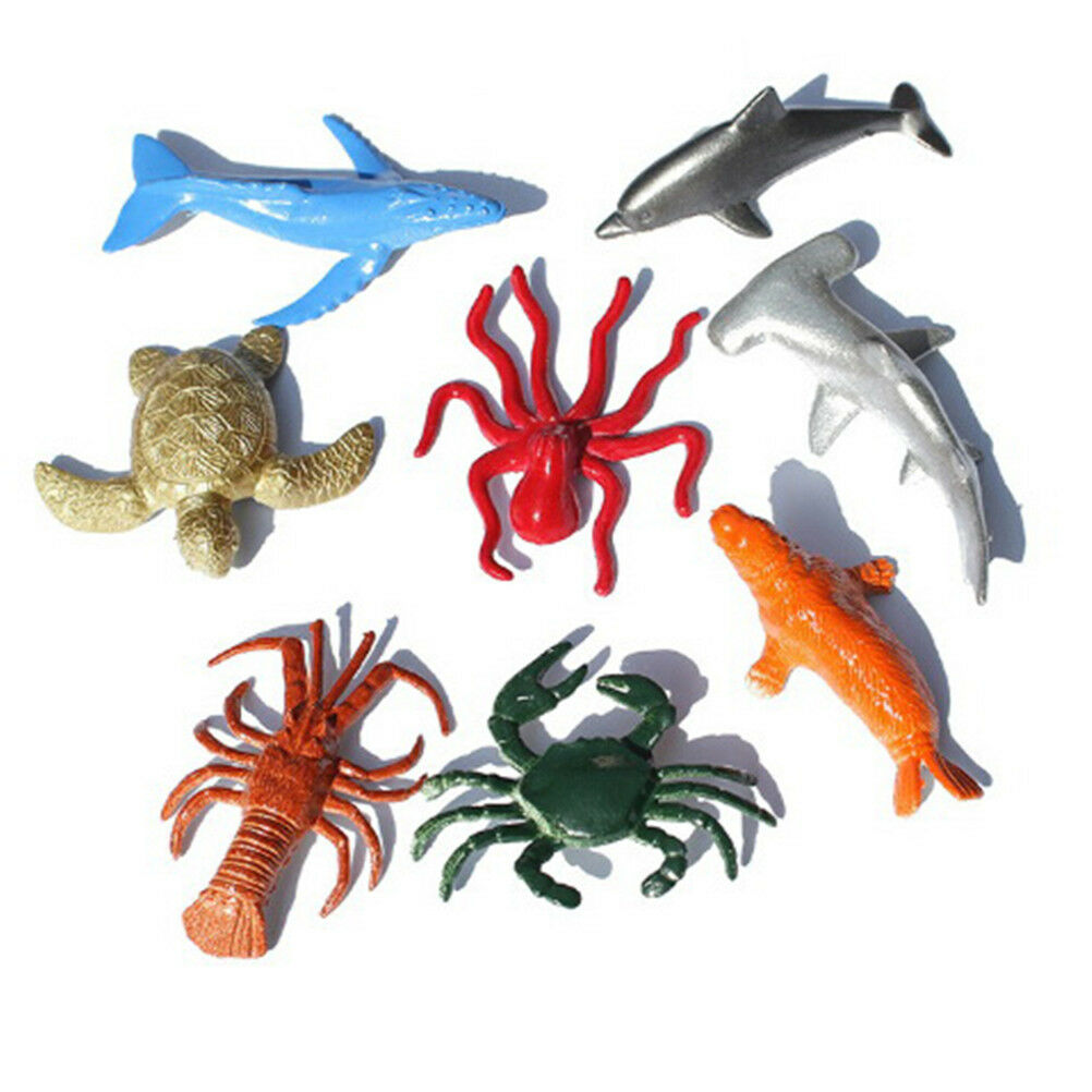 8PCS Plastic Sea Marine Animal Figures Ocean Creatures Shark Whale Kid.l8