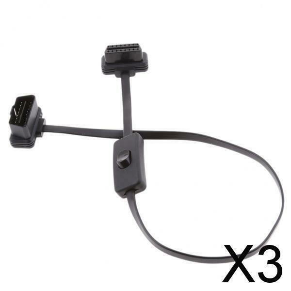 3X 16Pin M/F Male to Female OBD2 Cord Extension Diagnose Cable + Power Switch