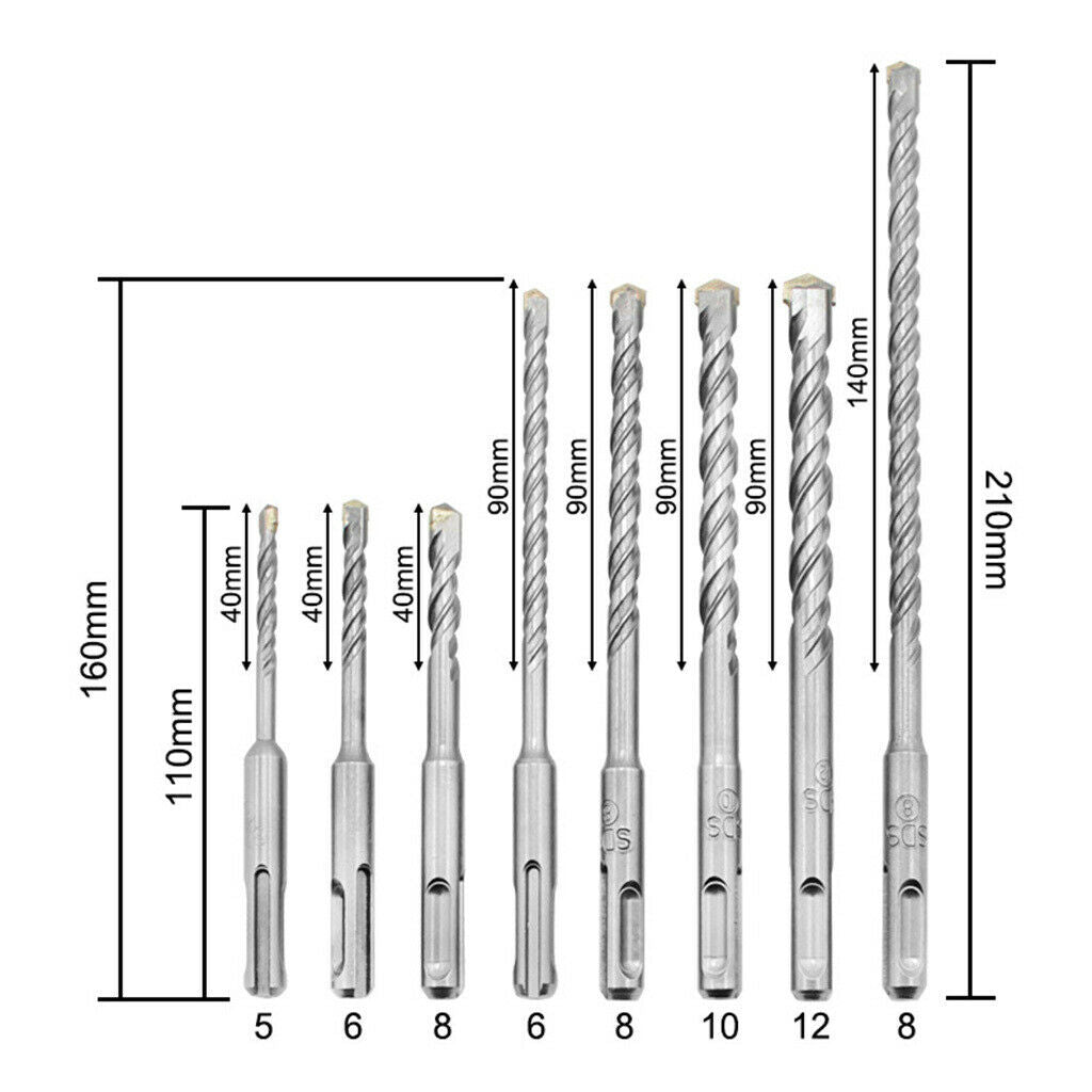 8 Pack Rotary Hammer SDS Plus Drill Bits For Concrete