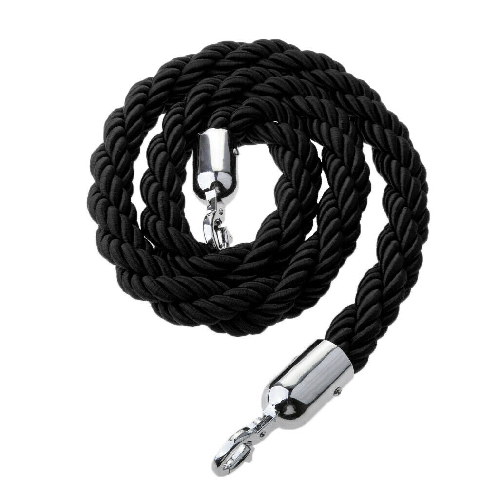 Black Queue Divider Control Stanchion Barrier Posts Twisted Rope 1.5m Long