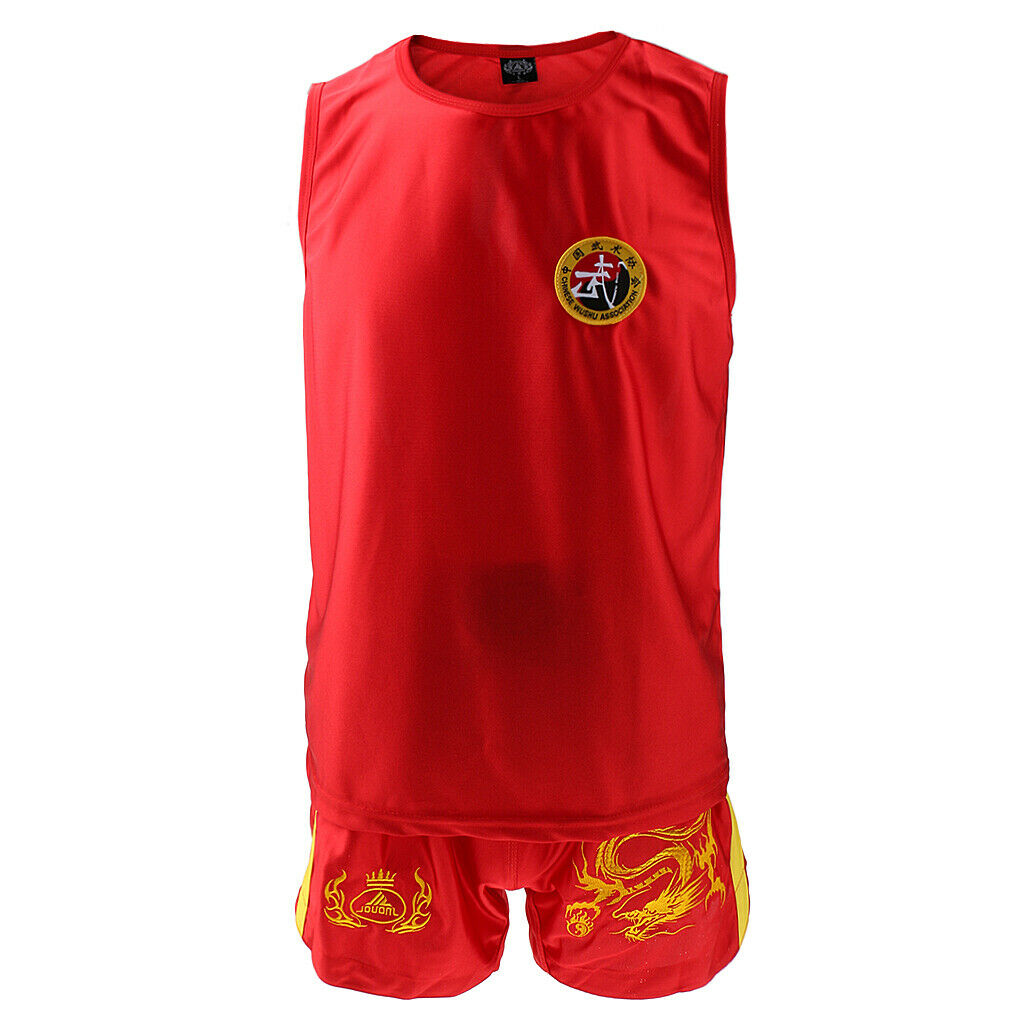 Boxing Martial Arts MMA Clothes Dragon Embroidered Uniform Shorts Red XL