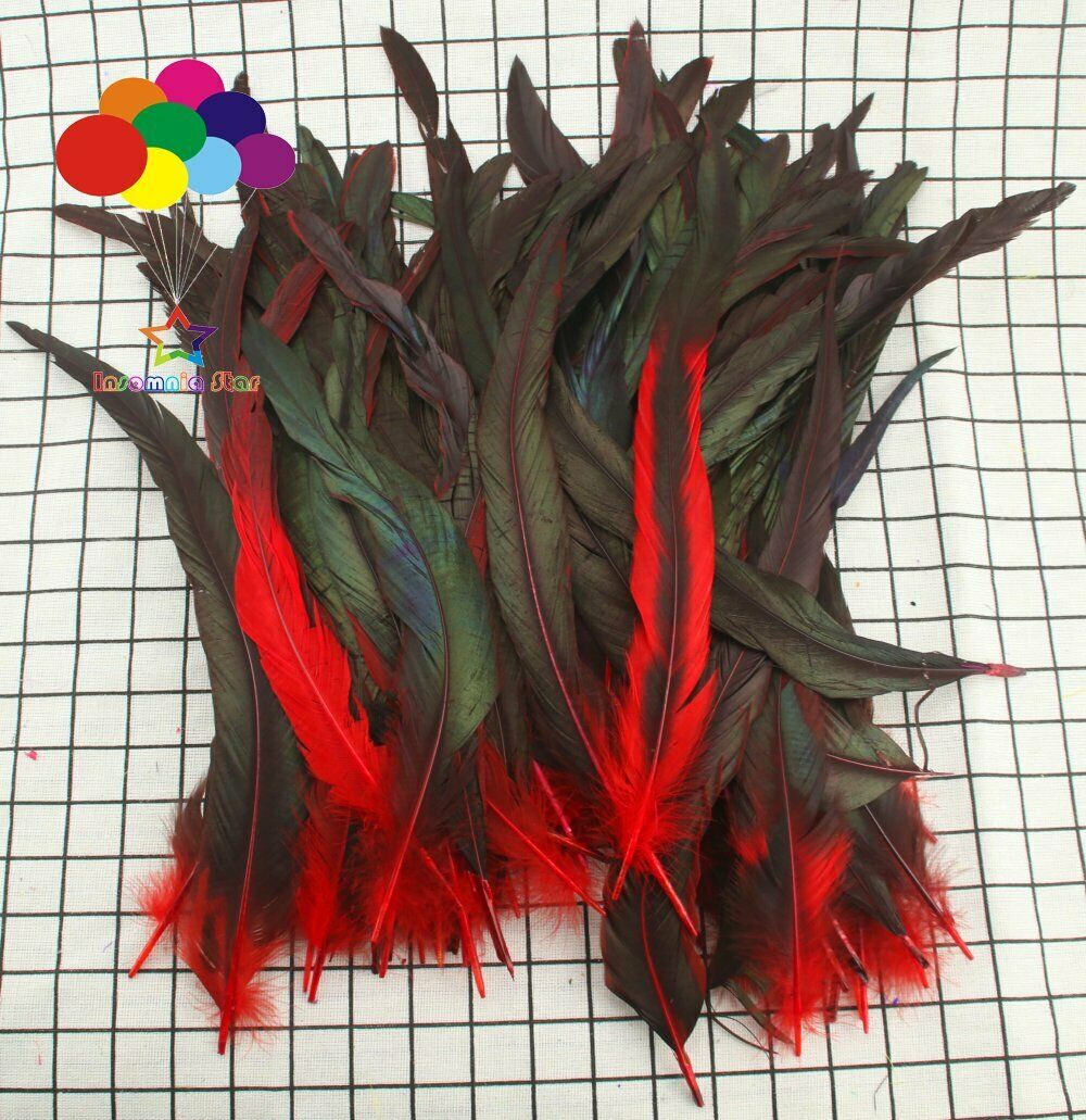 Red dyeing 100 Pcs 12-14Inch / 30-35cm Cock Chicken Tail natural Feathers Crafts