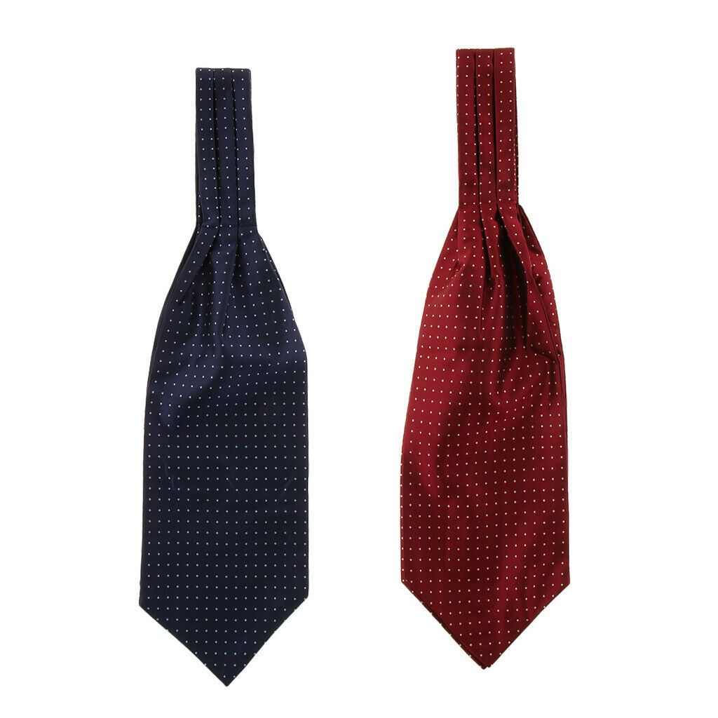 2x Silk Fashion Men's Dots Cravat Ties Jacquard Woven Formal Ascot Gifts