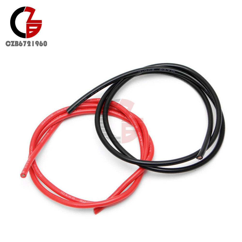 Black+Red 10 AWG Silicone Gauge Wire Flexible Copper Stranded Cables for RC
