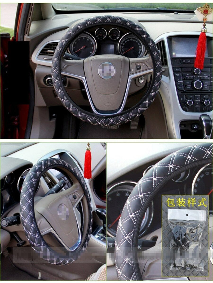 38 cm DIY Plush Car Steering Wheel Cover Black&Red Wear-resisting Softer Clean