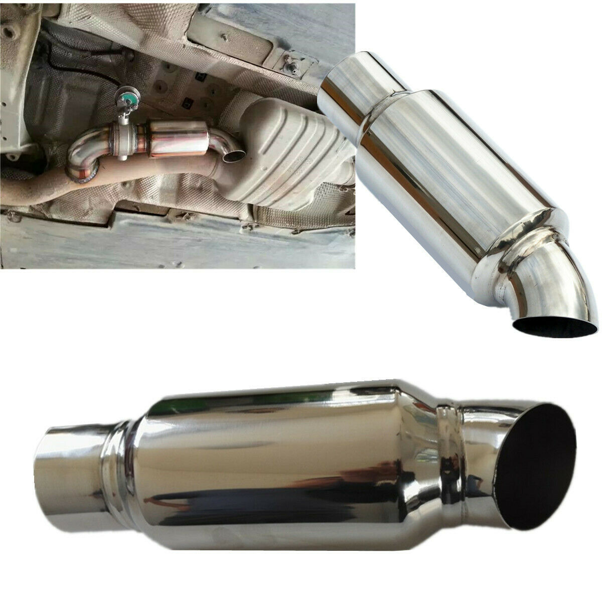 2 Inch Round Car Exhaust Pipe Sound Tuning Muffler Polished Bent Downpipe Branch