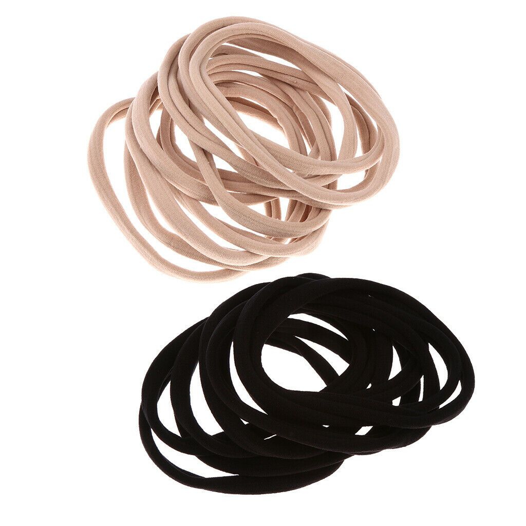 20 Pieces Hair Elastics Hair Ties Ponytail Holders No Metal 8cm Black + Khaki