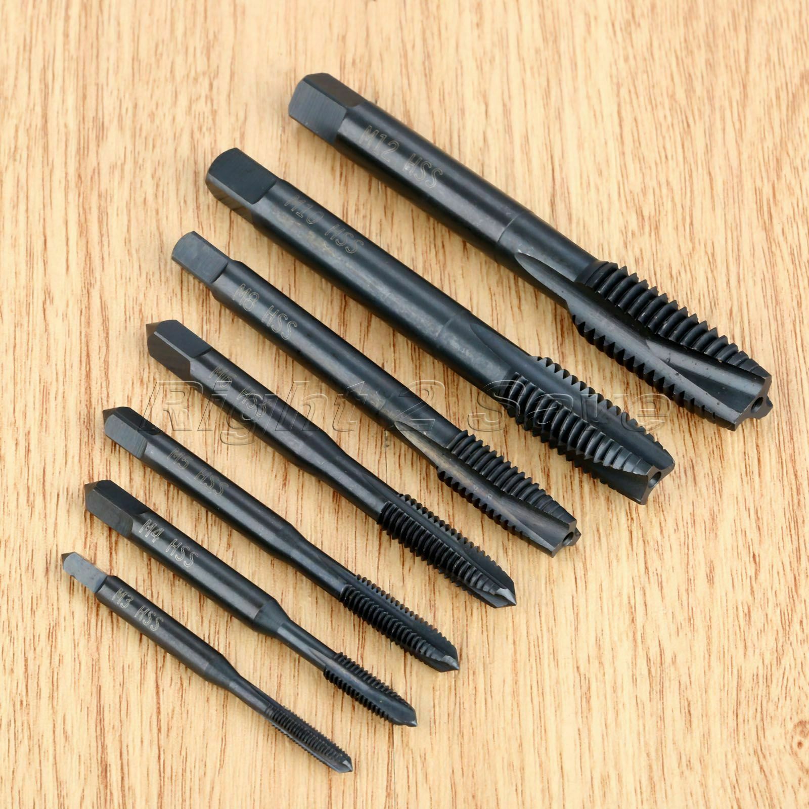 7X HSS Metric Thread Spiral Pointed Taps Tapping Metalworking Drill Bits M3-M12