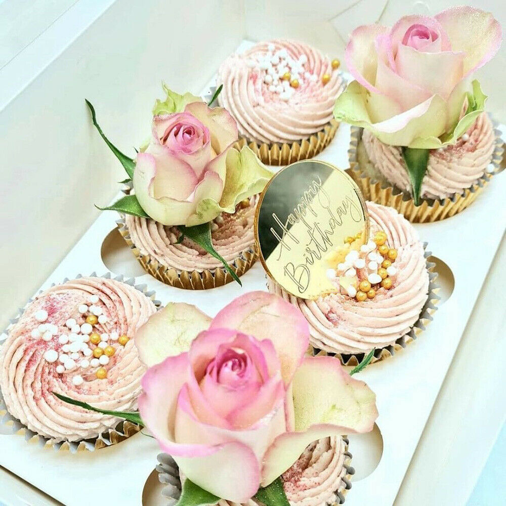 5pcs Happy Birthday Cake Topper Acrylic Cupcake Dessert Decor Party Favor Supply