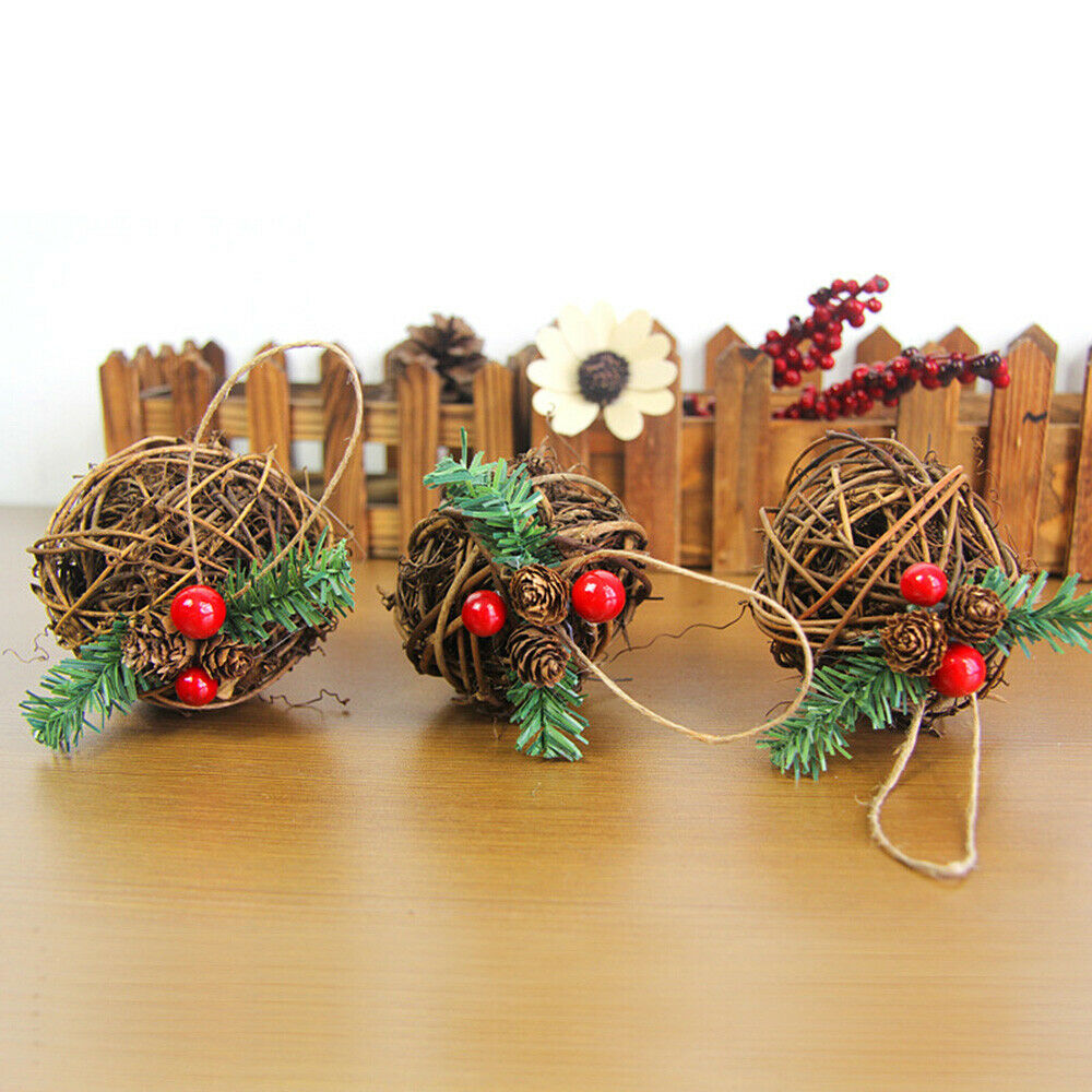 3Pcs Christmas Sepak Takraw Decoration Natural Rattan Ball Pendant Hanging Xmas