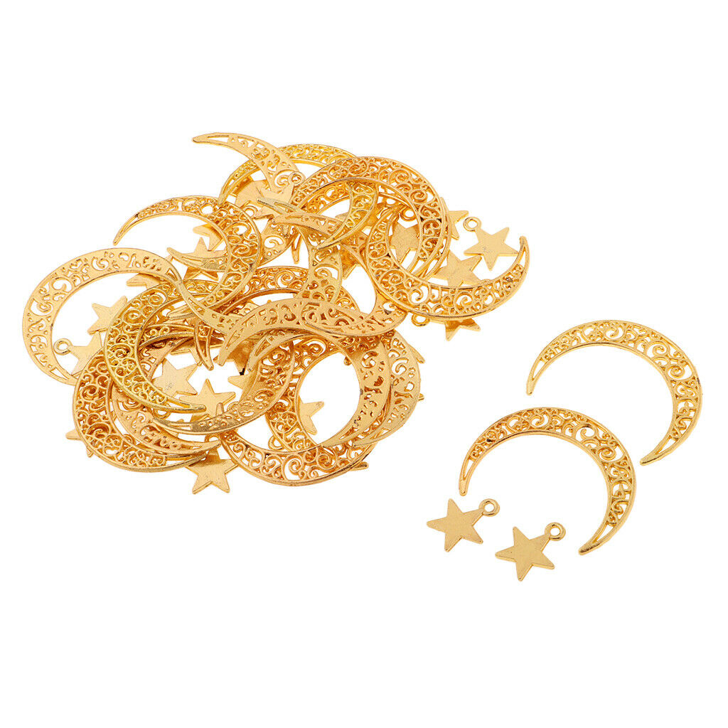 (Approx 50pcs) DIY Golden Color Alloy Moon Star Charms Pendant for Crafting, DIY