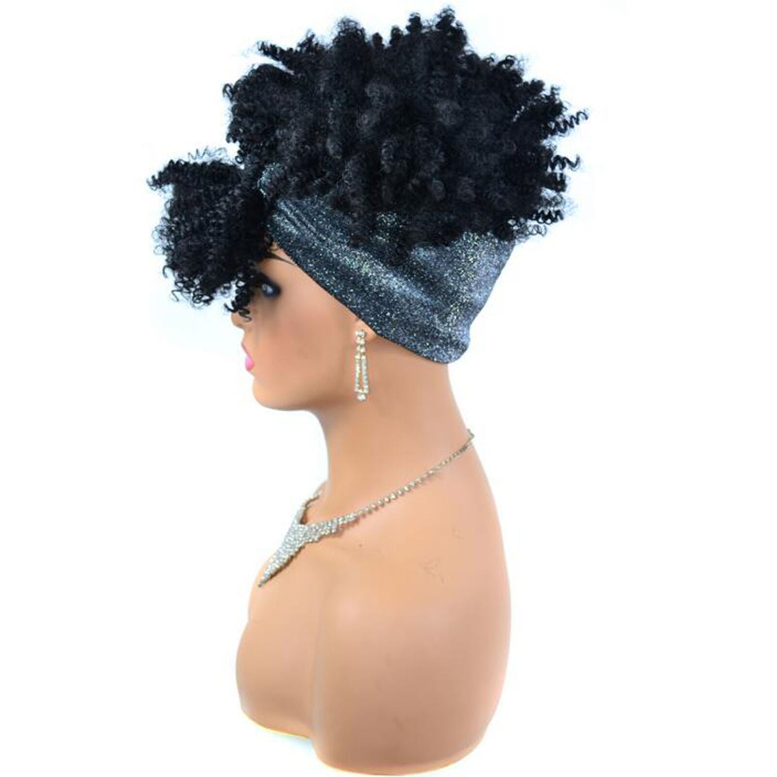 Black Short Afro Kinky Curly Wigs With Bangs Headband Wrap Wig For Black Women