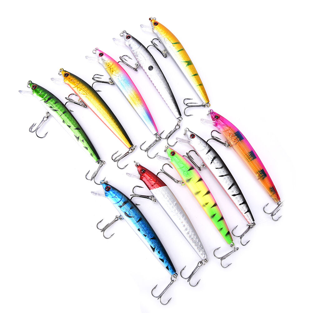 New 10pcs Kinds of Fishing Lures Crankbaits Hooks Minnow Baits Tackle Crank L SJ