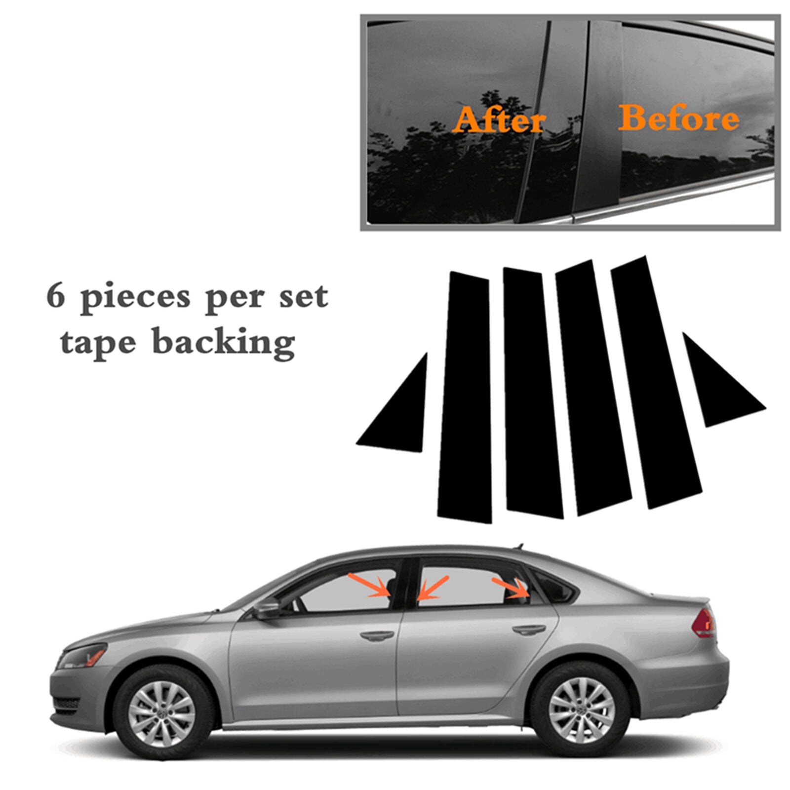 6pcs/Set Black Pillar Posts Fit For VW Passat 2011-2019 Door Trim Cover Kit