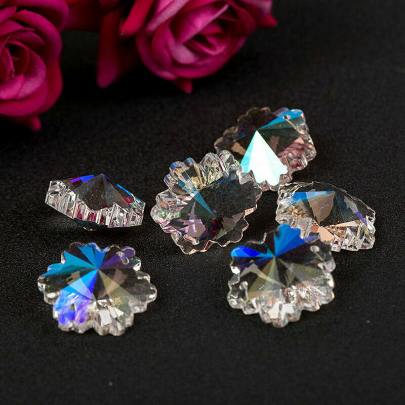 5PCS Snowflake Flower Faceted Glass Crystal Beads DIY Necklace Jewelry Making