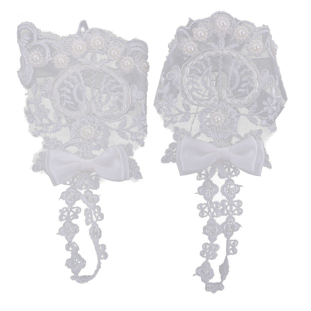 Pair Short Wedding Gloves Flower Lace Faux Beads Delicate Accessory Bridal Gown