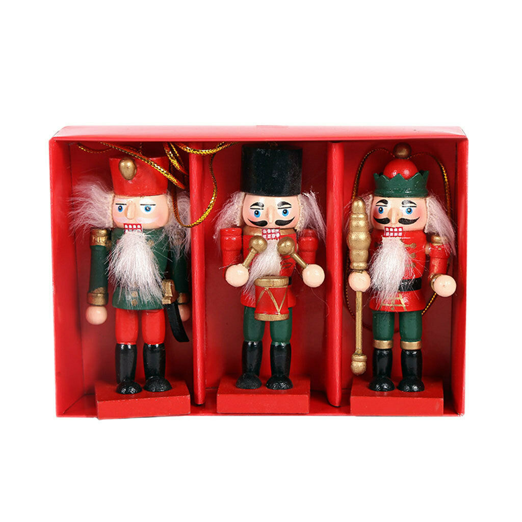 3Pcs 10cm Height Wooden Nutcracker Soldier Ornaments Kit Xmas Hanging Decor
