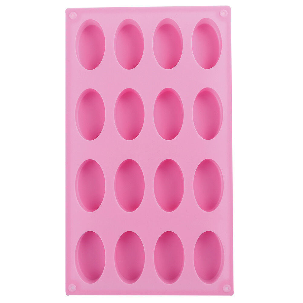 16 Cavity Oval Shape Soap Bake Mold Silicone Mould Tray Homemade Craf.l8